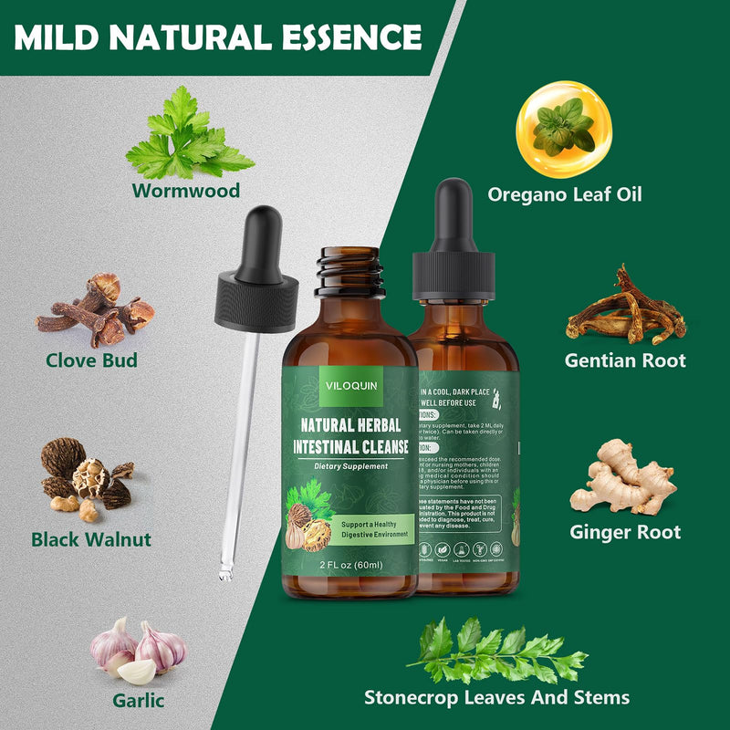 [Australia] - Gut Cleanse Detox Liquid, Natural Herbal Intestinal Support with Oil of Oregano, Wormwood, Black Walnut, Clove, Garlic, 2 fl oz 