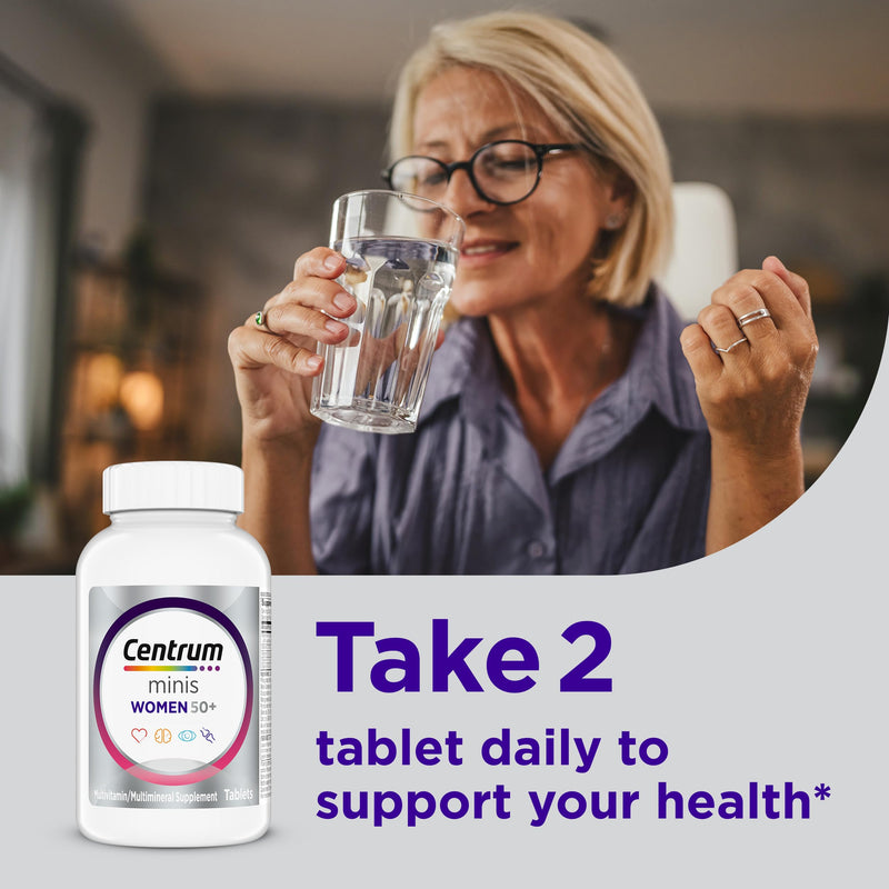Centrum Minis Silver Women's Multivitamin, Women 50 and Over, 280 Tablets | Contains Vitamin D3, B Vitamins, Calcium, and Antioxidants, Non-GMO Ingredients, Supports Memory and Cognition, GLP-1 Support Unflavored 280 Count (Pack of 1)