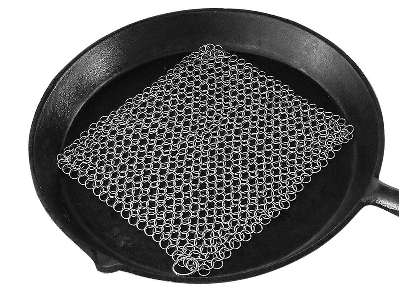 [Australia] - Cast Iron Scrubber 316 Stainless Steel Cast Iron Skillet Cleaner 8"x6" Chainmail Scrubber Scraper Chain Mail Link Scrub for Cast Iron Pre-Seasoned Pans, Griddles, BBQ Grills, and Pot Cookware Cleaning 
