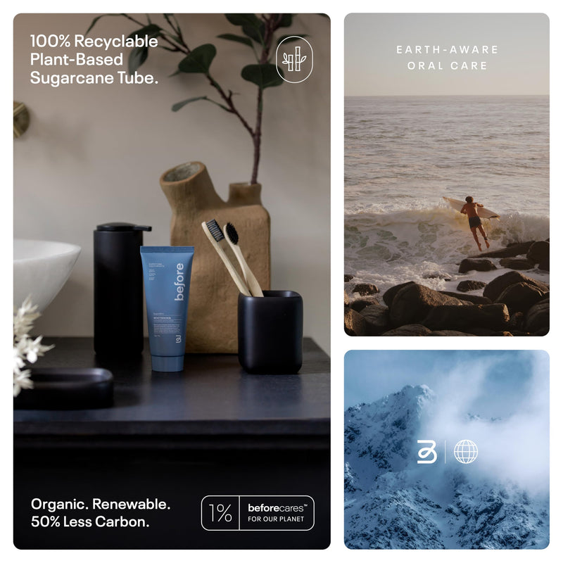 Before | Whitening Anti-Cavity Toothpaste | Vegan, Reduces Plaque for Gum Health, Balanced Foaming, Low Abrasion, Long Lasting Minty Fresh Breath, Plant-Based 3.5oz Tubes, Made in The USA — 2 Pack