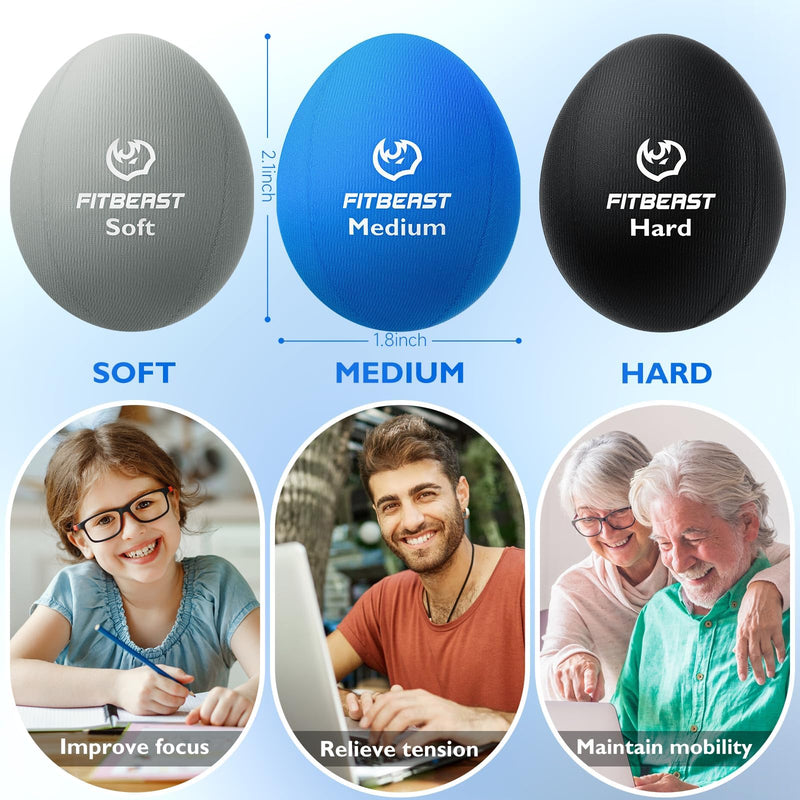 [Australia] - FitBeast Stress Balls for Adults, 6-Pack Hand Therapy Balls, Soft, Medium, Hard Tri-Density, Green, Orange, Blue 6 Piece Set - Gray, Sky, Black 