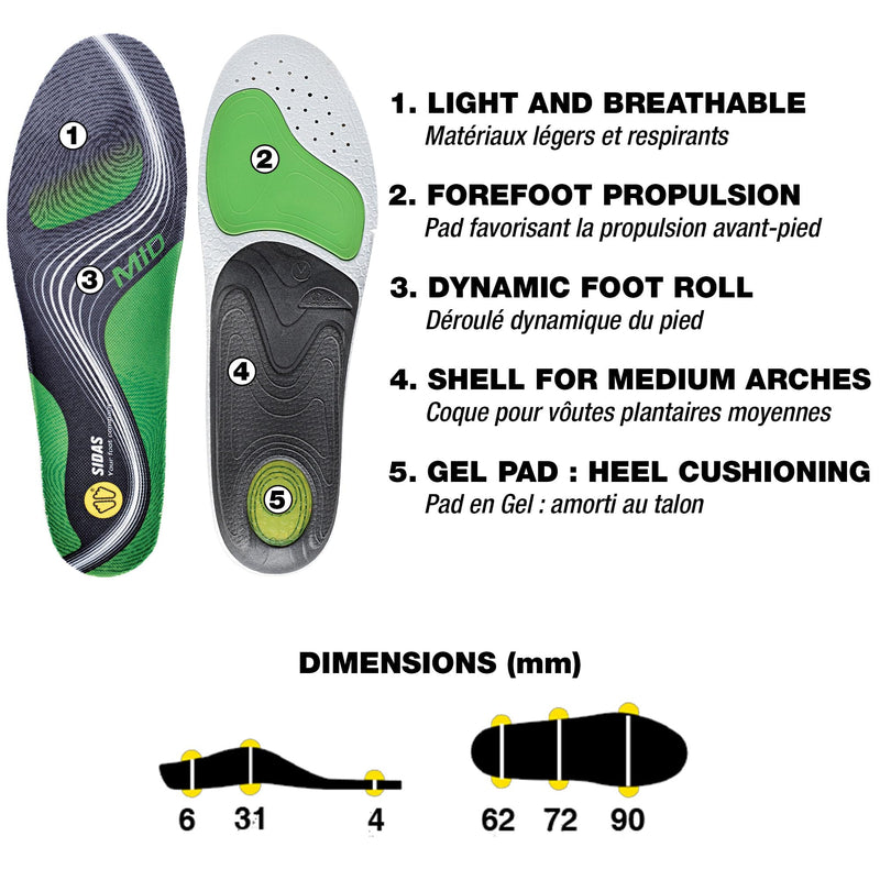 [Australia] - Sidas 3Feet Active Mid insoles, green X-Large 