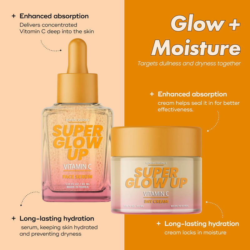 Vitamin C Serum & Cream Duo Set – Dermatologist Tested, Anti Aging Korean Skin Care – Hydrates, Smooths Fine Lines, Supports Collagen Production - Vegan, Clean Beauty Vitamin C Serum and Cream