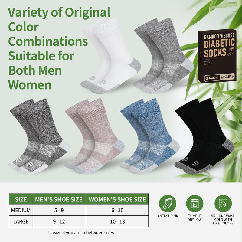 [Australia] - Diabetic Socks for Men,6 Pairs Bamboo Viscose No Binding Crew Diabetic Socks 9-12(White+Black+Dark Grey+Deep Grey+Sandy Color+Deep Blue-Large) White/Black/Dark Grey/Deep Grey/Sandy Color/Deep Blue Large 