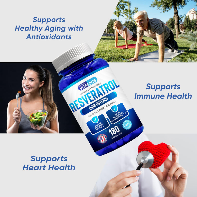[Australia] - We Like Vitamins Resveratrol 1000mg per Serving - 180 Easy to Swallow Veggie Capsules - Natural Resveratrol Supplement 1000mg - Antioxidant Supplement Helps Support Anti-Aging and Immune System 180 Count (Pack of 1) 