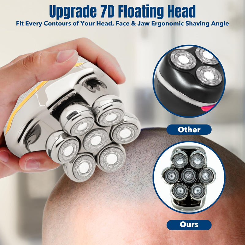 [Australia] - Head Shaver for Bald Man Cordless Electric Shavers - Detachable Heads Shavers for Men Waterproof Mens Razors for Shaving Rechargeable 7D Rotary Head Shaver,Nose Hair Trimmer,Ear Hair Trimmer for Men 