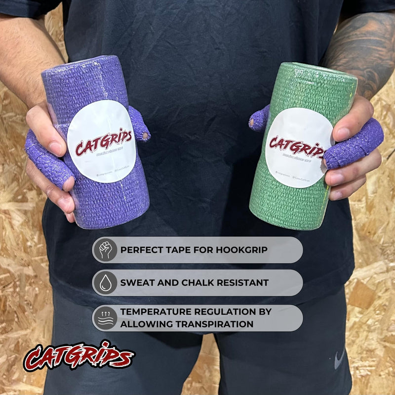 CATGRIPS Grip Tape – Thumb Tape for Weightlifting, Functional Fitness & Gym – Non-Slip EAB Tape for Fitness, Hook Grip – Durable, Flexible & Sweat-Resistant Sport Tape 6 Rolls x 2 in Blue+green