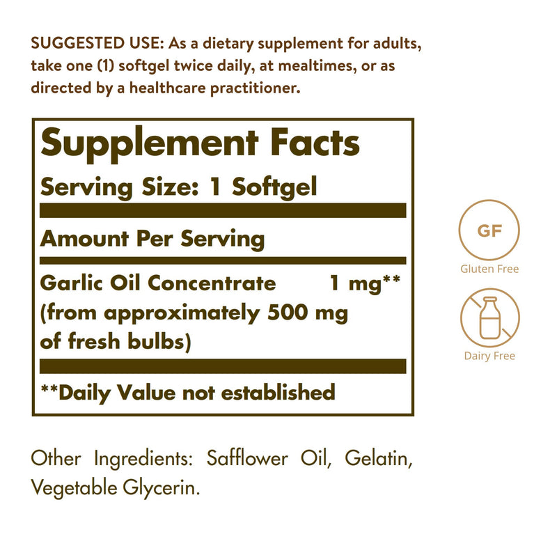 [Australia] - Solgar Garlic Oil Perles, 250 Softgels - Natural Cardiovascular Support - Garlic Oil Concentrate, Reduced Odor - Gluten Free, Dairy Free - 250 Servings 