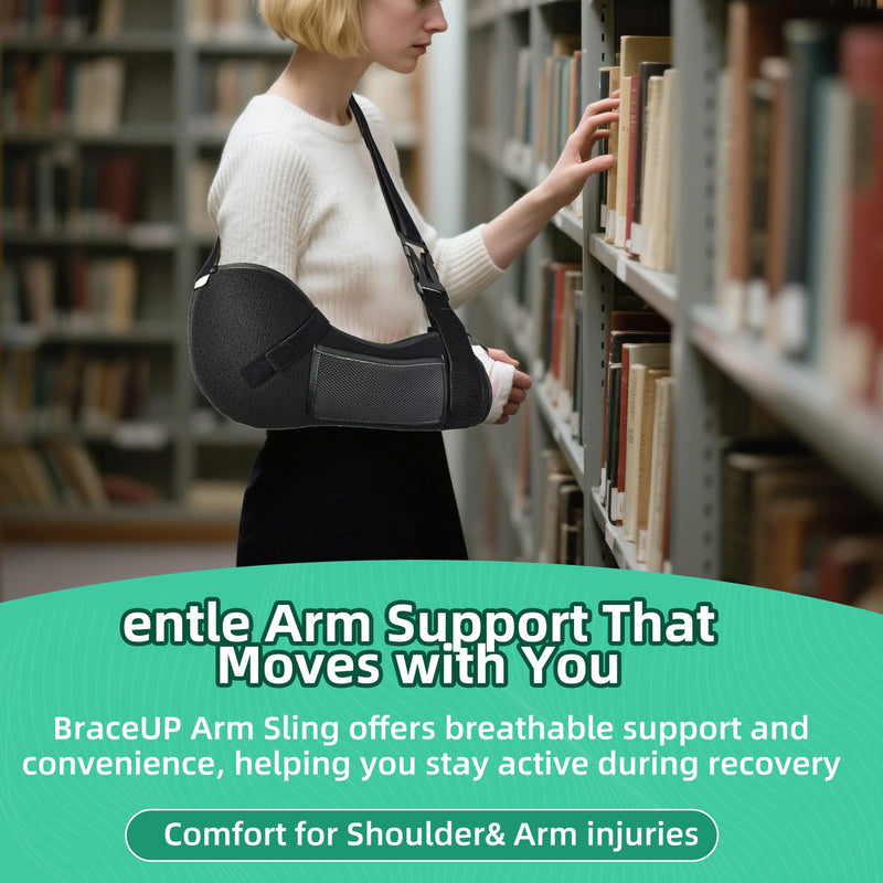 [Australia] - Arm Sling for Shoulder & Elbow Injury – Adjustable Shoulder Surgery Sling, Breathable & Lightweight Arm Support, Comfortable Sponge Shoulder Pad for Rotator Cuff & Elbow Recovery, Fits Left/Right Arm (Black, Small) Black 
