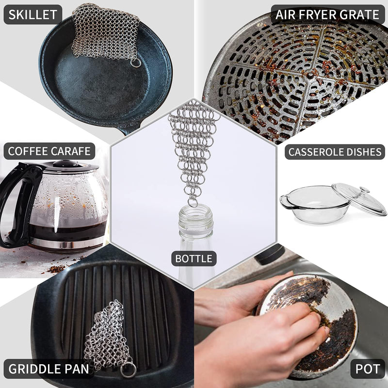 [Australia] - 2pcs 5"x5" Cast Iron Scrubber 316 Chain Mail Scrubber Cast Iron Cleaner-Chainmail Scrubber for Cast Iron Pans, Cast Iron Pan Pot Skillet Cleaner Scrubber for Cleaning Cast Iron,Dutch Ovens,Wok,Pots 