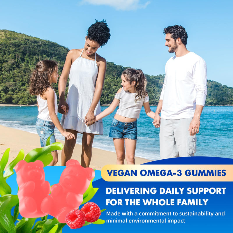 2 Pack Vegan Omega-3 Gummies1000mg for Adults - Sugar Free Supplement with 400mg DHA & 600mg EPA, Vitamins A, C, E, and Zinc - 120 Count