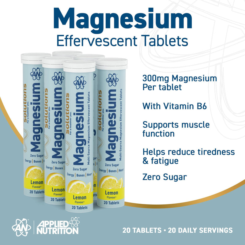 Applied Nutrition Solutions Magnesium Effervescent Tablets - 300mg Magnesium per Serving - 120 Effervescent Tablets, Zero Sugar, Supports Muscle Function & Reduces Tiredness - (Lemon) Lemon 120 count (Pack of 1)