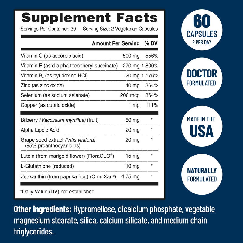 [Australia] - Doctor Formulated AREDS 2 Plus Eye Vitamins with Zeaxanthin Plus Lutein - Bilberry and Grape Seed Extract - Premium Eye Health Formula - 60 Eye Supplement Capsules of VisiVite Gold Plus 1 Pack - 60 Capsules 