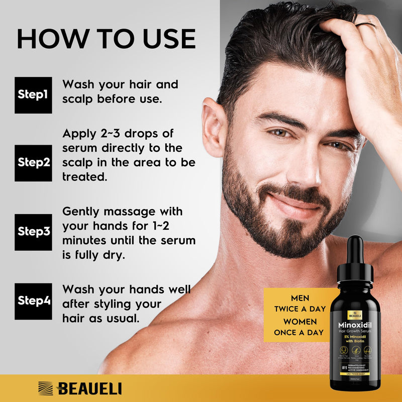 5% Minoxidil for Men & Women Hair Growth Serum, Beard Growth Oil 1oz 1pcs | Minoxidil Hair Growth Oil for Men & Women, 5% Minoxidil Serum Hair Regrowth Treatment with Biotin for Thicker, Fuller Hair 1 Fl Oz (Pack of 1) 30ml - 1 bottle