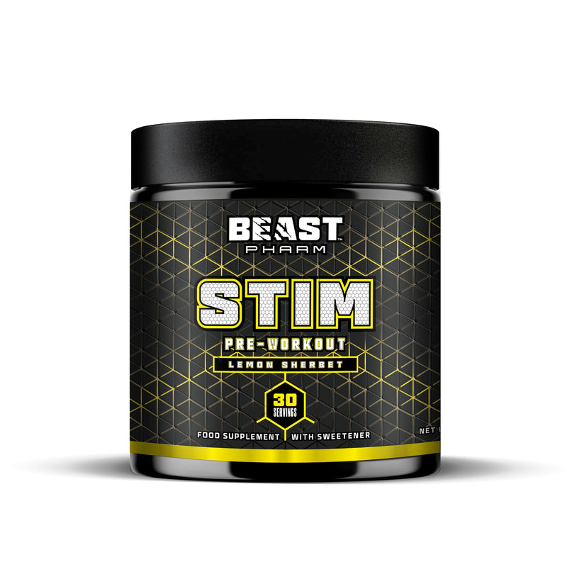 Beast Stim Pre Workout Powder - 30 Servings - Gym Supplements for Men and Women 390g - Beta Alanine Preworkout - Lemon Sherbet