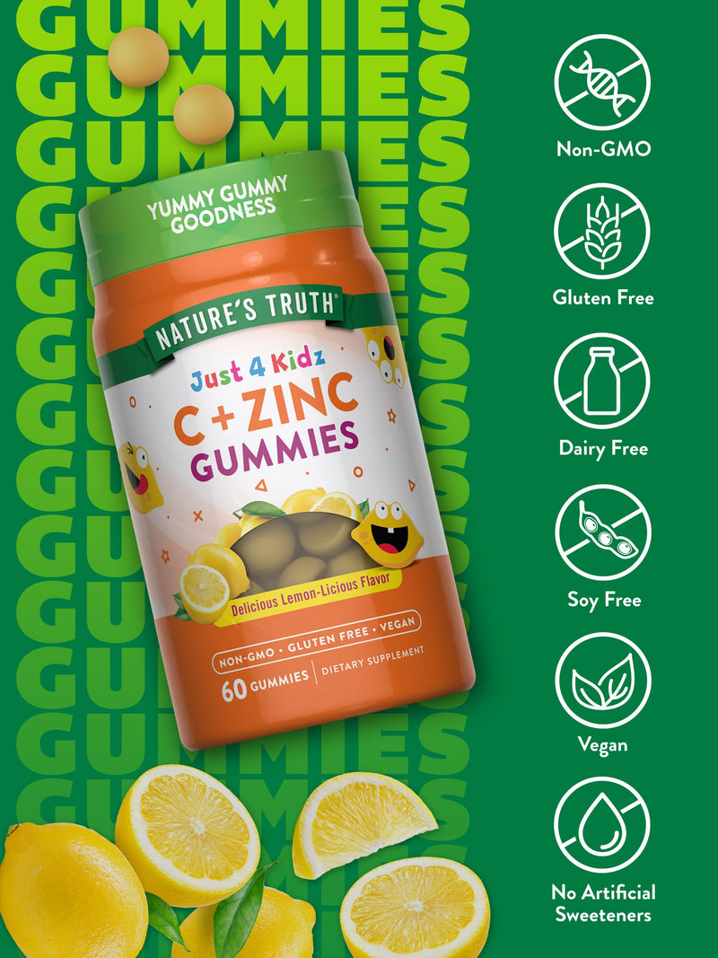 Nature's Truth Vitamin C Gummies for Kids | with Zinc | 60 Count | Vegan, Non-GMO & Gluten Free 60 Count (Pack of 1)