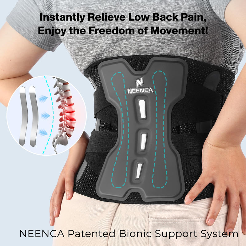 NEENCA Back Brace for Lower Back Pain Relief with Bionic Support System, Adjustable Lumbar Support Belt for Men & Women with Lumbar Pad, Soft Breathable Mesh for Herniated Disc, Sciatica, Scoliosis... Large Black-Single