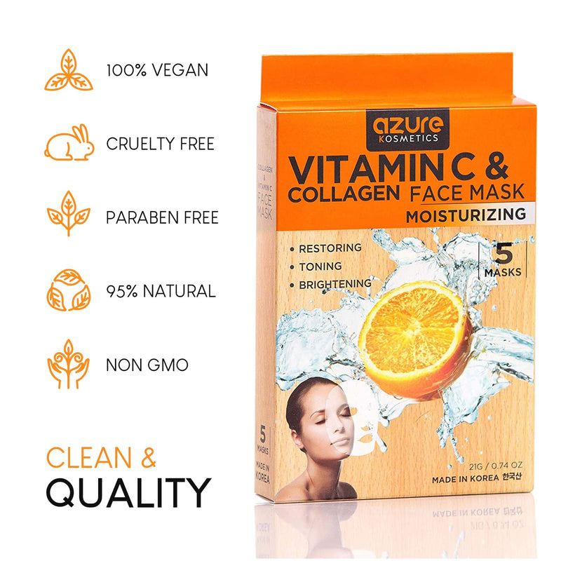 Collagen & Vitamin C Nourishing Sheet Mask, Dermatologist Tested - 10 Pack Vitamin C & Collagen (Pack of 10)
