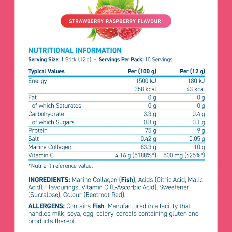 Applied Nutrition – Marine Collagen Stick | Vitamin C + Best Collagen Supplement | Best Beauty Support | Skin, Hair & Joint Health | Strawberry Raspberry | 10 x 12g Sticks 10 Count (Pack of 1)
