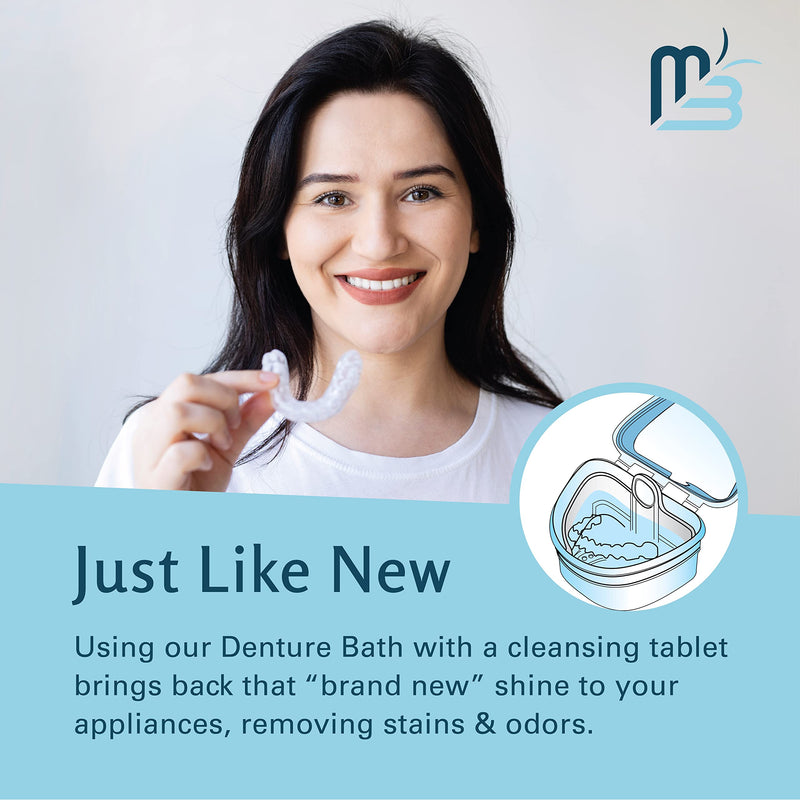 [Australia] - Denture Bath Case and Retainer Case FSA HSA Approved Denture Bath Cup for Invisalign Retainers Mouthguards Dentures Cleaner Kit with Strainer Spill-Free Portable Retainer Cleaner Case by M3 Naturals 
