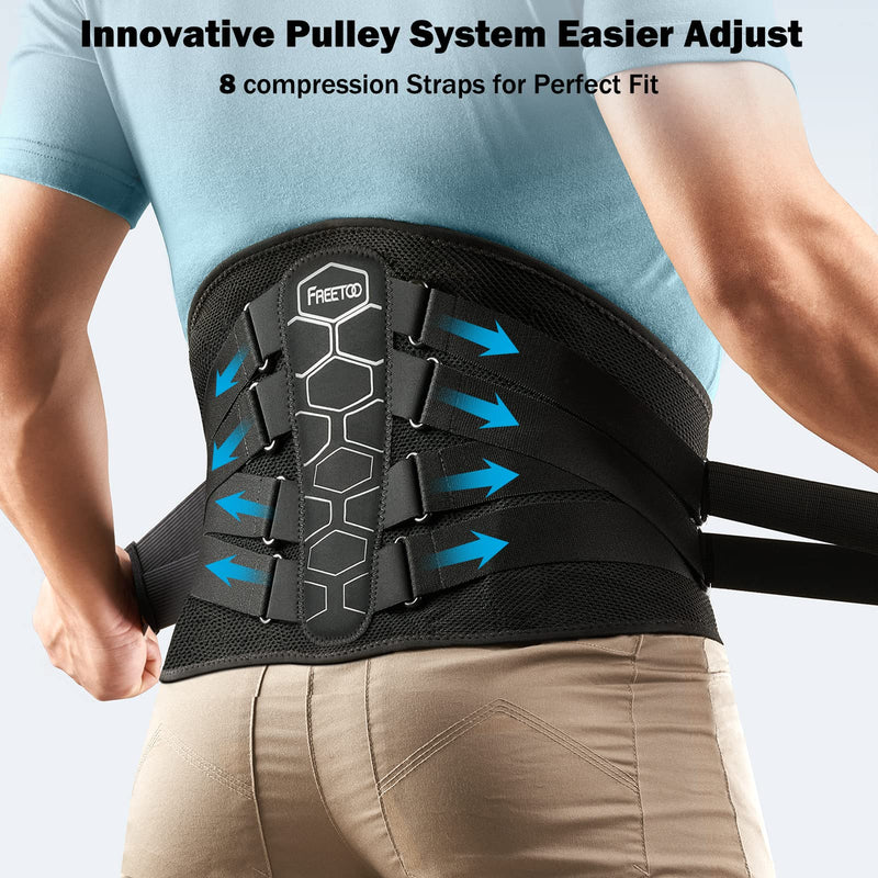 FREETOO Back Brace for Lower Back Pain Relief with Pulley System,Lumbar Support Belt for Men & Women with Lumbar Pad, Ergonomic Design and Soft Breathable 3D Knit Material,for Herniated Disc,Sciatica High Support Large (Waist: 40.5～47.2 Inch)