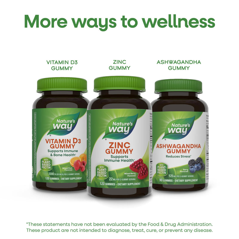 Nature's Way Zinc Gummies, 100% Daily Value of Zinc per Serving, 120 ct | Immune Support Gummy for Adults & Kids 9+*, Gluten Free, Plant-Based Pectin, Mixed Berry Flavored 120 Count (Pack of 1)
