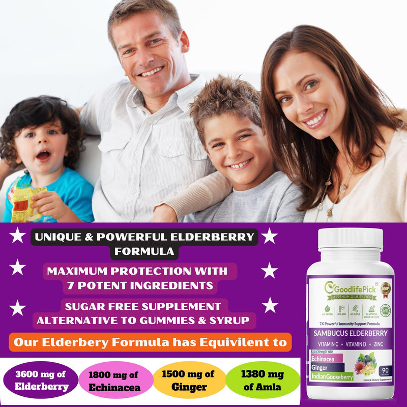7 in 1 Elderberry with ZINC, Vitamin C, Vitamin D, Echinacea, Ginger & Indian Gooseberry (Amla).Premium Elderberry Capsules 90 ct, All Natural,Non-GMO,Vegan,No Rice Powder, No-Gluten 90 Count (Pack of 1)