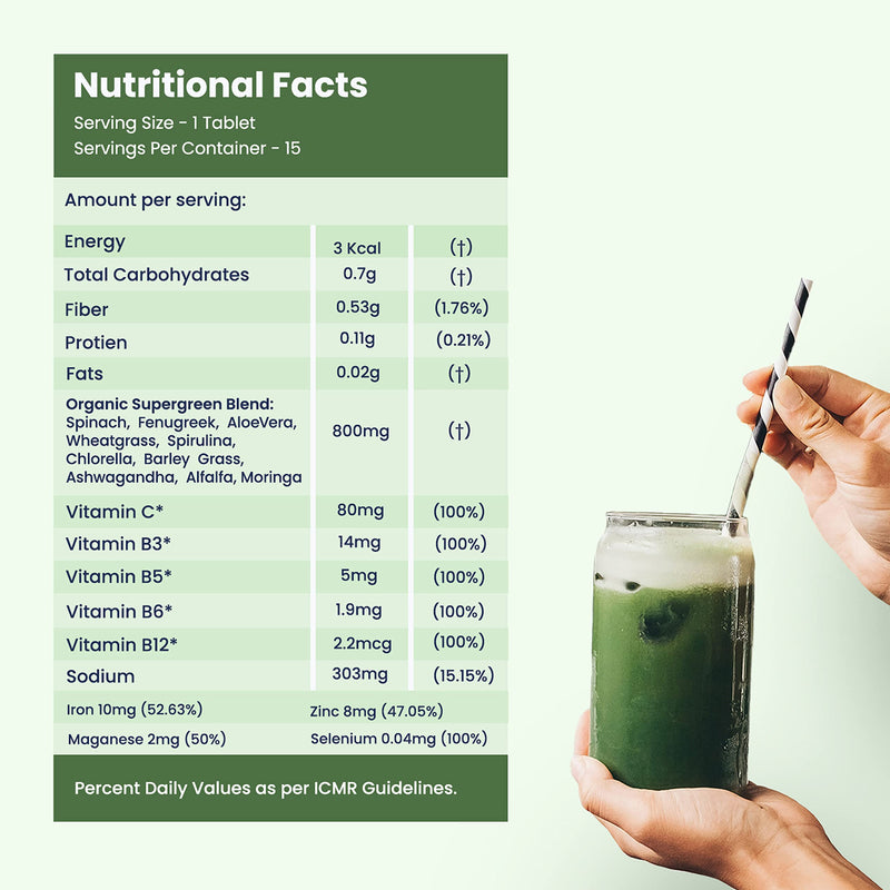 Wellbeing Nutrition Daily Greens | Wholefood Multivitamins with Vitamin C, Zinc, B6 for Immunity & Detox with Organic Certified Plant Superfoods & Antioxidants (2x15 Effervescent Tablets) 15 count (Pack of 2)