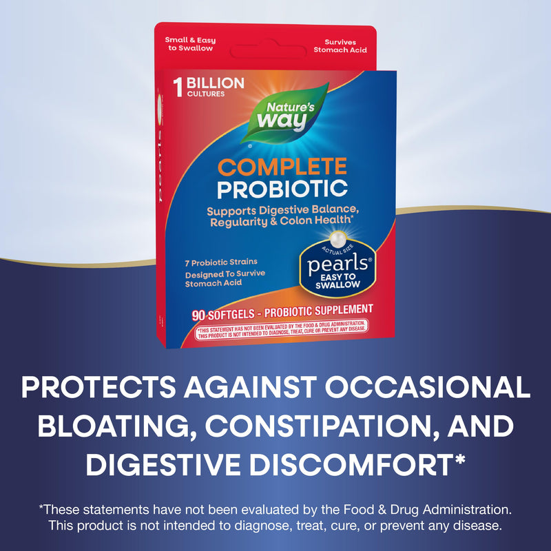 [Australia] - Nature's Way Complete Probiotic Pearls, Supports Digestive Balance*, 1 Billion Live Cultures, Supplement for Men and Women, No Refrigeration Required, 90 softgels (Packaging May Vary) 90 Count (Pack of 1) Probiotic Pearl 