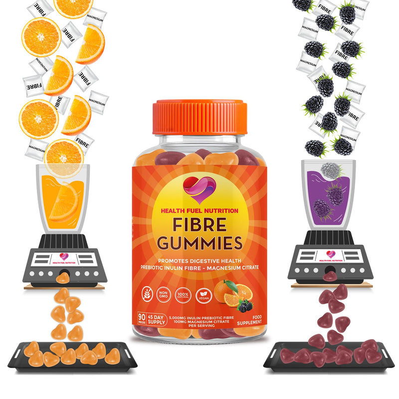 Inulin Fibre Gummies - (90 per Bottle - 45 Day Supply) 5,000mg Inulin 100mg Magnesium Citrate Per Serving - Fiber Gummies - Fibre Supplement - Fiber Supplement - Gut Health