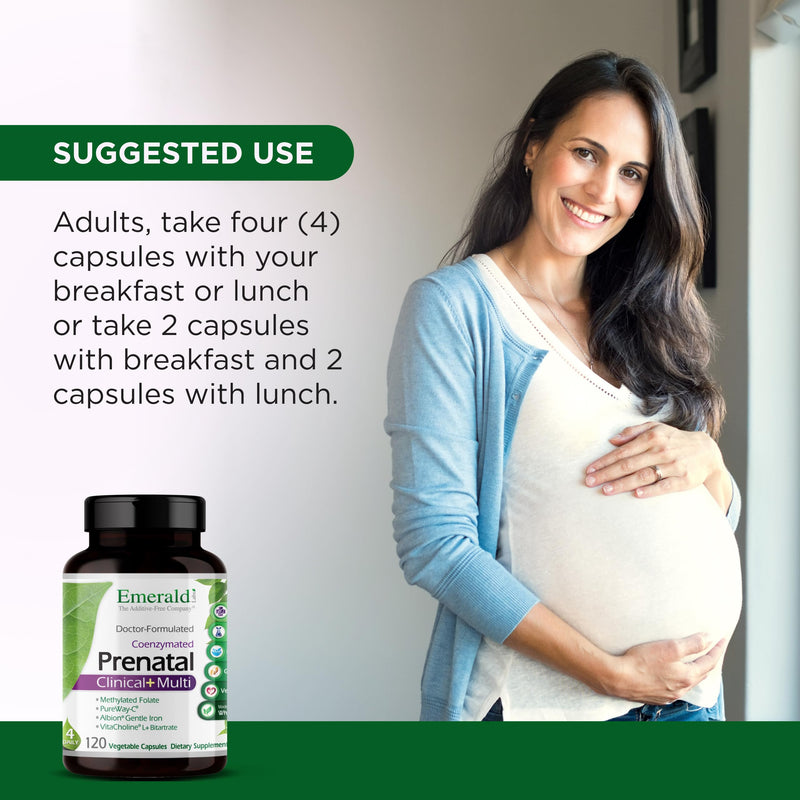 EMERALD LABS Prenatal Clinical Multi, 120 Capsules (30 Servings) | Daily Prenatal Multivitamin for Pregnancy, Methylated Folate Supplement for Fetal Development Support, Non-GMO & Gluten-Free