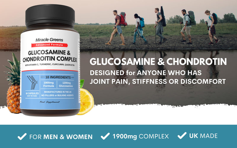 1900mg Glucosamine and Chondroitin Complex | High Strength with 10 Ingredients - Turmeric, Curcumin, Vitamin C, Quercetin, Ginger, MSM and More | Contributes to the Normal Function of Bones | UK Made