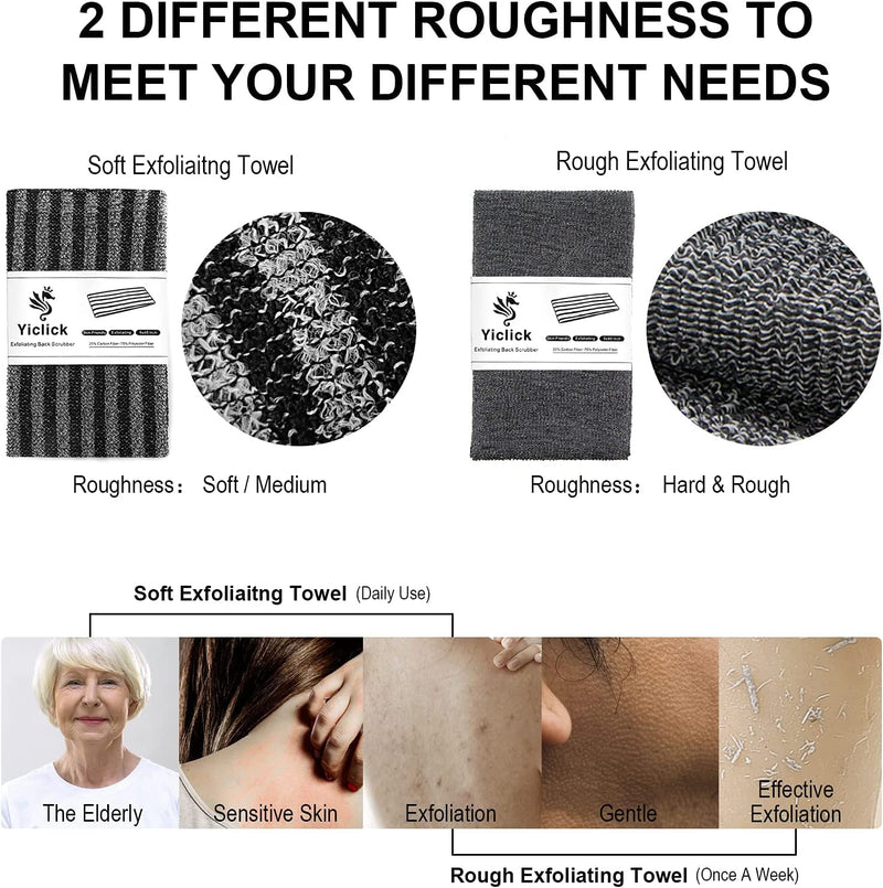 [Australia] - Yiclick 2 Pack Exfoliating Washcloth Towel - Body Scrubber Exfoliator, Loofah Sponge, Korean & Japanse & African Net Sponge Rag - Back Scrubber Washer for Use in Shower Bath Black 