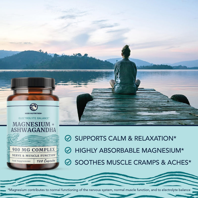 Magnesium Ashwagandha | Stress Relief & Rest for Adults | Relax, Reset, Support Calm Mood & Muscle Health with Magnesium Citrate & Oxide 400 mg + Ashwagandha 500 mg | Calming Supplements | 120 Ct 120 count (Pack of 1)