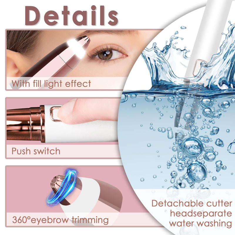 [Australia] - Gurelax eyebrow trimmer, electric USB rechargeable eyebrow trimmer epilator, LED light, painless eyebrow epilator with 2 replacement heads, eyebrow razor for women 