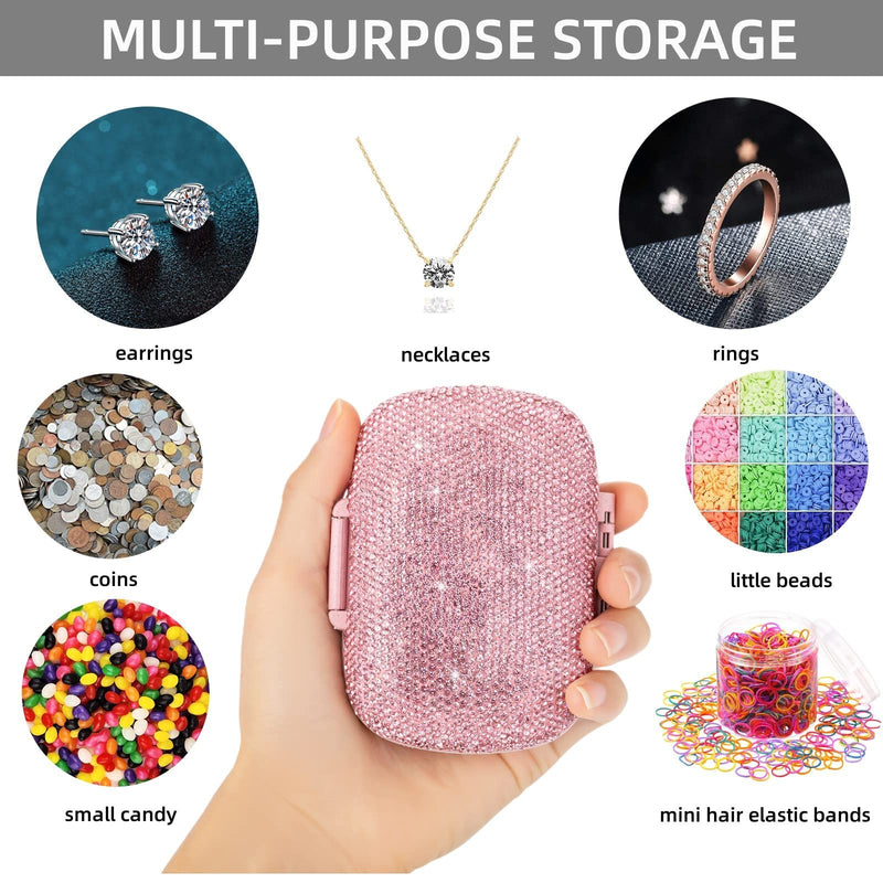 Cute Pill Organizer Small Bling Pill Case for Purse Medicine Vitamin Container Holder Daily Pill Box Container for Women Travel Medicine Kit(Pink) Pink