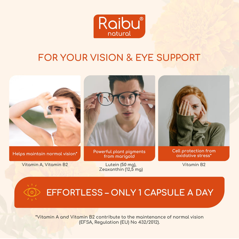Lutein and Zeaxanthin Supplement - 4 Month Supply - 50mg Lutein with 12.5mg Zeaxanthin, Eye Vitamins A & B2 - Vegan Eye Support Formula - 120 Capsules, 1 Capsule Daily