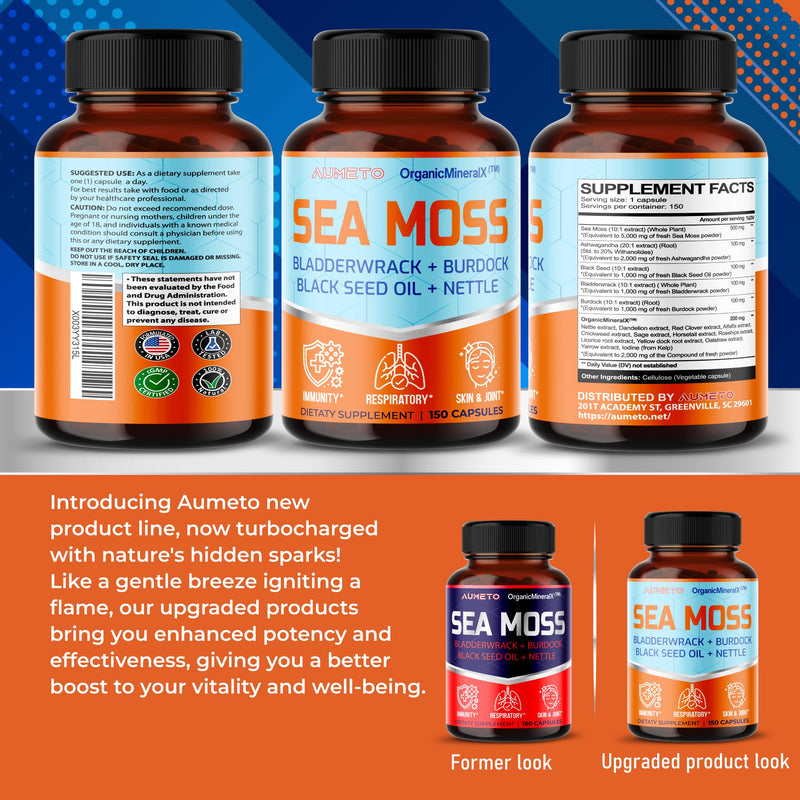 [Australia] - Premium Sea Moss Supplement with Black Seed Oil, Ashwagandha, Bladderwrack, Nettle- Advanced 18-in-1 Formula for Immunity Boosting, Mineral-Rich - Made in the USA (150 Count (Pack of 1)) 150 count (Pack of 1) 