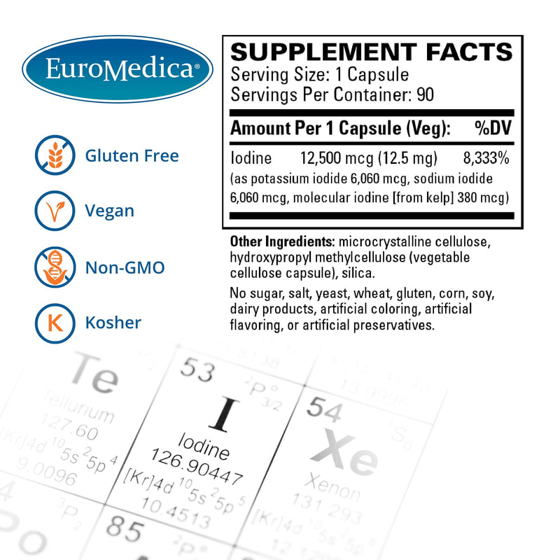[Australia] - EuroMedica Tri-Iodine - 12.5mg, 90 Capsules - Potassium Iodide, Sodium Iodide & Molecular Iodine - Three Beneficial Forms of Iodine - Supports Healthy Thyroid & Immune Function - 90 Servings 12.5 mg 