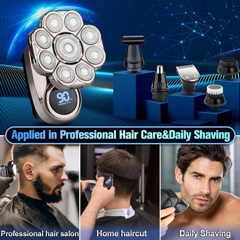 [Australia] - 9D Head Shavers for Bald Men, Electric Razor for Men to Shave Fast with LED Display, Cordless Rechargeable, IPX7 Waterproof Wet/Dry Rotary Shaver Kit with Nose Hair Trimmer Shaver, Gift for Mens Gunmetal 