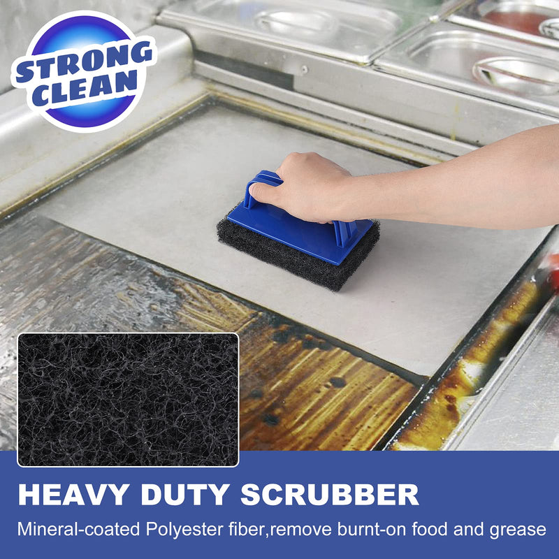 [Australia] - Blackstone Grill Cleaning Kit, Heavy Duty Griddle Scrubber Scouring Pad & Handle, Griddle Cleaning Brush for Charcoal, Gas Grills, Cast Iron Cookware, Oven, Grate, Stovetop 