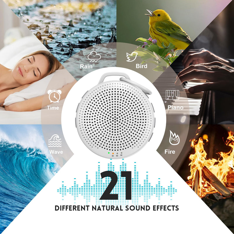 [Australia] - White Noise Machine Baby, Sleep Aid Babies with 2000mAh Battery, Portable Sound Machine for Adults 21 Soothing Sounds White Noise Sound Machine for Stroller Swings (White) White 