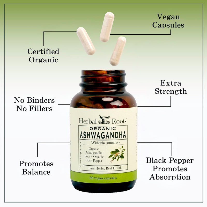 [Australia] - Herbal Roots Ashwagandha Capsules | Extra Strength 1,000mg per Serving | Ayurvedic for Overall Health for Men and Women | 60 Vegan Capsules 