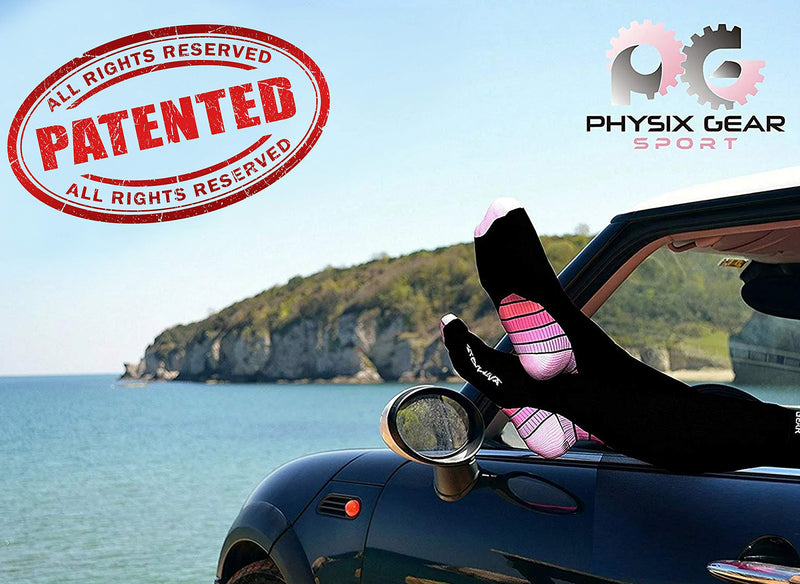 [Australia] - Physix Gear Compression Stockings Men Compression Stockings High Compression Stockings Women for Travel Airplane Pregnancy Cuff Compression Stockings Leg S-M Black/Pink 