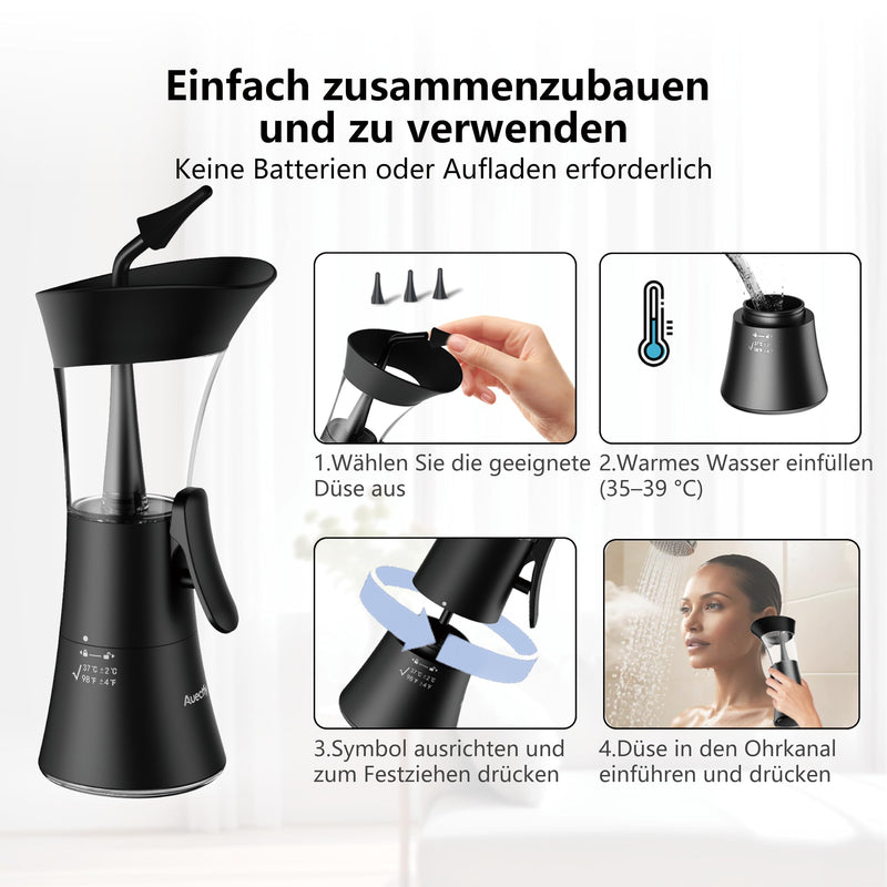 [Australia] - Ear Wax Removal Kit - One-Hand Control Ear Cleaner Tool, Easy to Use Manual Ear Irrigation Flushing System with Soft Silicone Tip for Effective & Safe to Clean Ear Built Up Wax Home Use(Black) Black 