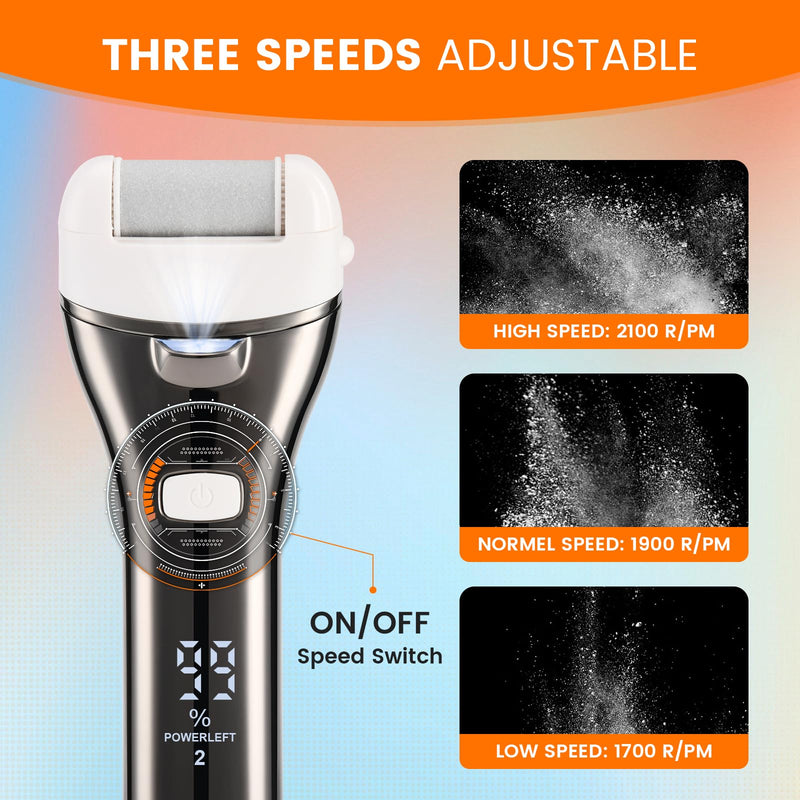 [Australia] - Electric Foot Callus Remover, Rechargeable Portable Electronic Foot File Pedicure Kits, 3 Roller Heads, 3 Speed, Battery Display for Remove Cracked Heels Calluses and Dead SkinÔºàBCM-1852Ôºâ 