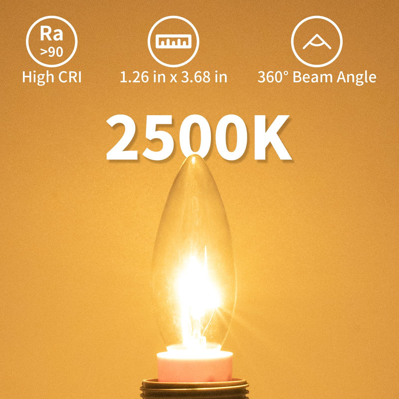 [Australia] - 12-Pack E12 Candle Light Bulbs 40W Warm White 2500K, 380 Lumen Dimmable Chandelier Light Bulbs for Ceiling Fan, Pendants or Outdoor, B10 Clear Candelabra Base Bulbs 40W-12Pack 