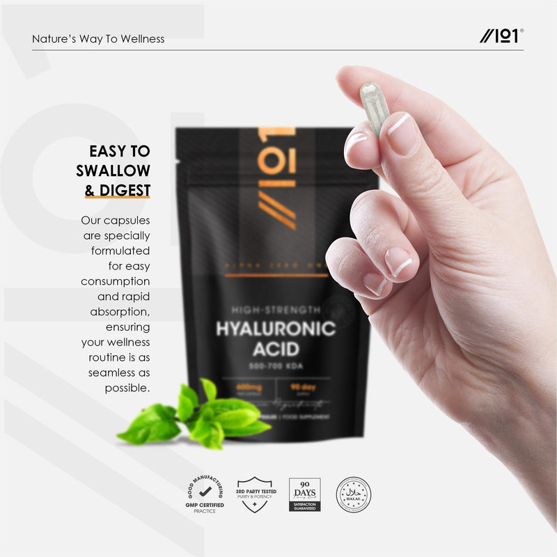 Hyaluronic Acid Supplement 600mg (500-700 KDA) - 90 Vegan Triple Strength Hyaluronic Acid Capsules - 3 Month Supply - Natural Skin, Hair & Joint Supplement for Women & Men - Superior Absorption 1 count (Pack of 90)