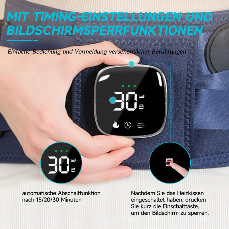 [Australia] - Heat belt back, 152 cm wireless heating belt massager with 5 massage modes & 3 heat levels, portable back bandage heating pad for back lumbar with automatic switch-off, gifts for men women 