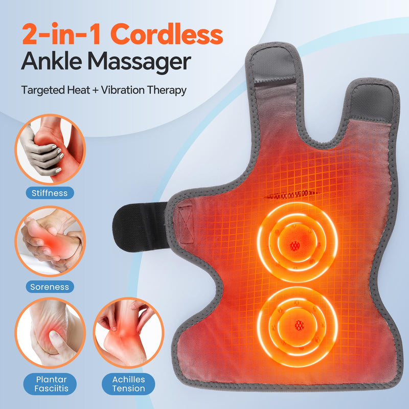 BAISEMAIN Cordless Foot Massager for Neuropathy, Foot and Ankle Massager, Ankle Heating Pad with Massage, 6 Heating, 3 Massage Modes&Timer, Gray